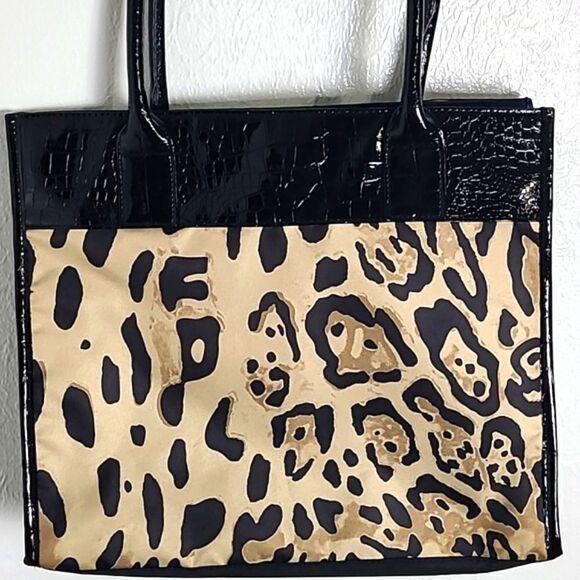 Leopard Print & Black Bag with Black Patent Trim - Picture 2 of 8